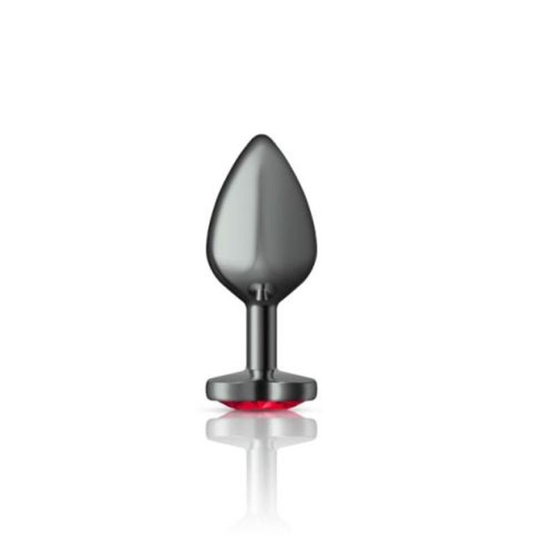 Cheeky Charms Gunmetal Butt Plug w Heart Red Jewel Medium Cheeky Charms